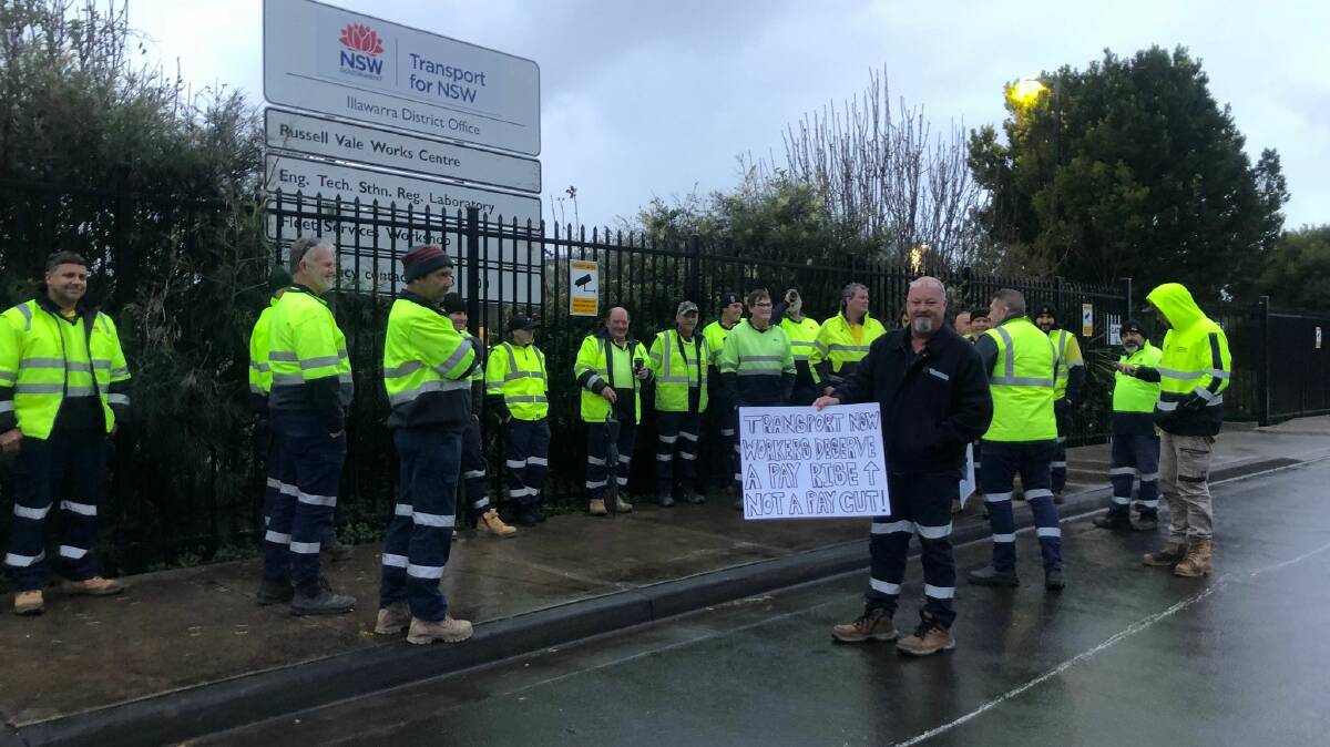 Workers outside the Russell Vale Works Centre on Wednesday, ahead of the planned strike action. Picture: Delwyn Crinis