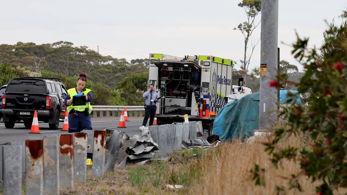 Police at the scene of a fatal crash at Maddens Plains on November 22, 2023. Picture by Sylvia Liber