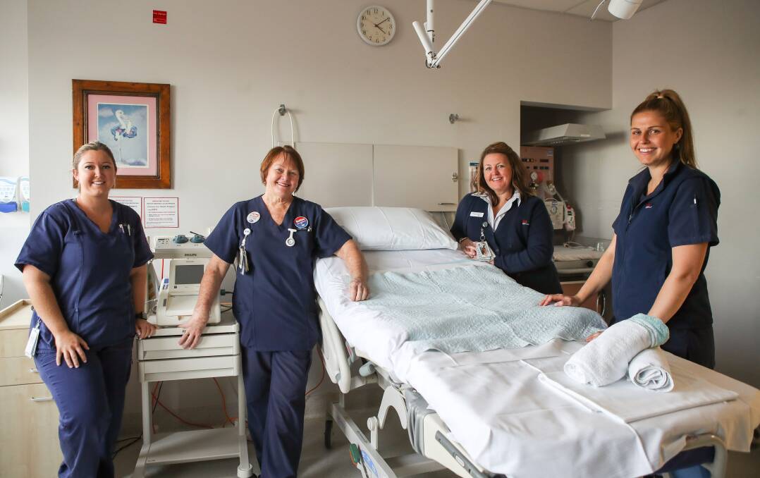 Wollongong Hospital midwives Kristen Warren, Kristine Blain, Karen Atkin and Allyson Barlow are excited about the birthing unit's transformation. Picture: Adam McLean