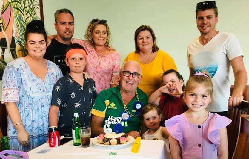 Keith Caldwell with his loving family including wife Maria, children Jamie and Natalie, their partners and children. Picture: Supplied