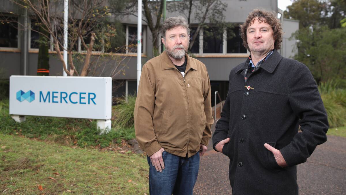 CPSU Illawarra organisers Shane Elliott and Bart McKenzie are fearful planned job cuts at Mercer Administration in Coniston may be just the start. Picture: Adam McLean