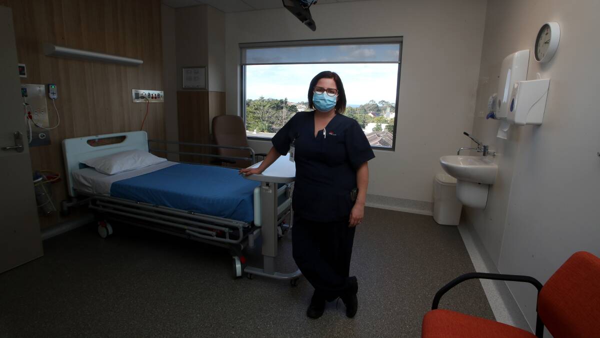 Clinical nurse educator Katherine Smithers in one of the patient rooms, many of which enjoy ocean views. Picture: Sylvia Liber