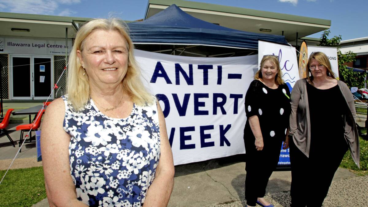 Fighting poverty: Warrawong Residents Forum manager Maxyne Graham, Wollongong Homeless Hub manager Julie Mitchell and Illawarra Legal Centre co-ordinator Truda Gray at the Anti-Poverty Week event. Picture: Georgia Matts