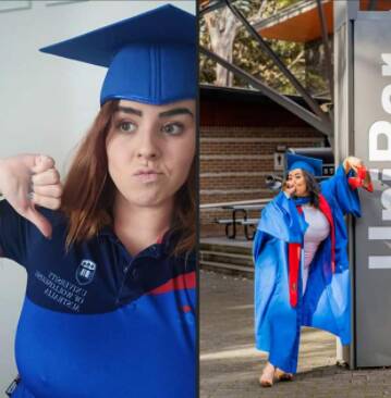 Graduate Mikayla Dennelly gave the YouTube recording a thumbs down. Pictures: Supplied
