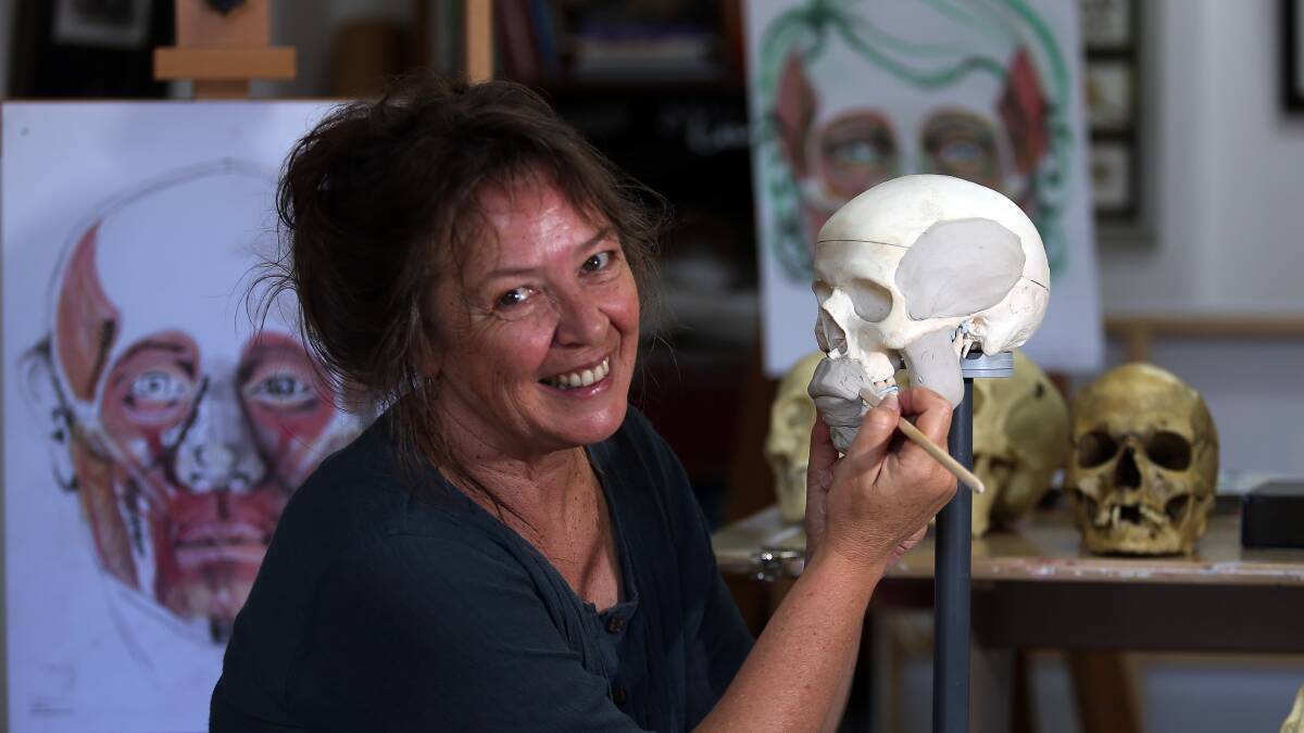 At work: Dr Hayes in her studio recently at the Red Point Artists Association at Port Kembla where she collaborates with other artists. Picture: Robert Peet