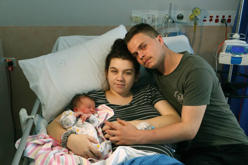 Trading spaces: Shannon Hall and Mitchell Nabbe were included in the move from the old to the temporary birthing unit on Wednesday before welcoming little Nevaeh. Picture: Sylvia Liber
