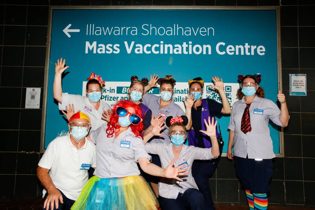 Staff at Wollongong's mass vaccination centre on Monday, as 5 to 11 year olds became eligible for the COVID-19 vaccine. Picture: Anna Warr