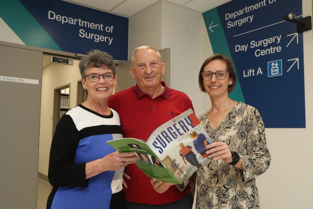 Prepping for surgery: Cancer patient Rhonda Story with husband Rod and anaesthetist Natalie Smith at Wollongong Hospital which has established a state-first 'Surgery School'. Picture: Robert Peet