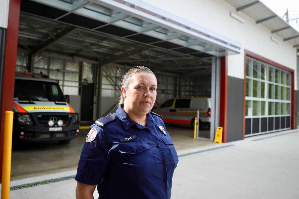 Call for help: Illawarra paramedic, and Health Services Union delegate, Tess Oxley at Kiama Ambulance Station which has had ongoing issues with its garage doors since it opened in February 2019. Picture: Adam McLean