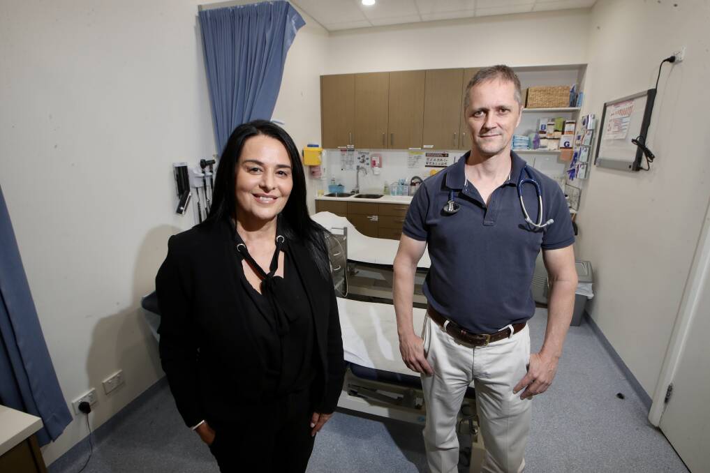 Practice manager Mary Shalala and Dr Stefan Eriksson at Crown Medical Figtree, one of 4000 accredited general practices which will participate in Phase 1b of Australia's COVID-19 rollout. Picture: Sylvia Liber