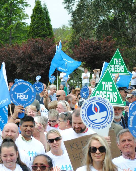 Strong support: A large crowd rallied against plans to part-privatise Bowral hospital on the weekend. Pictures: Madeline Crittenden