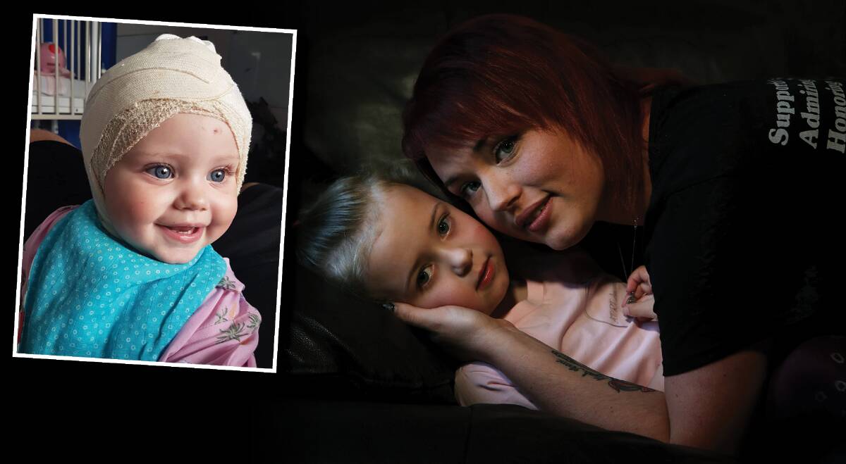 Stacy Douch, with daughter Myah, 5, is promoting a brain cancer fundraiser after losing her baby girl Heidi (inset). Main picture: Sylvia Liber