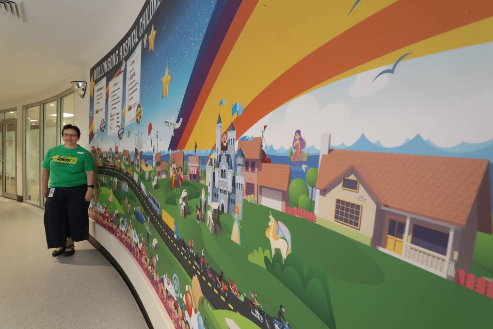 Dr Susie Piper at the new mural at the entrance of Wollongong Hospital's children's ward. Picture: Robert Peet