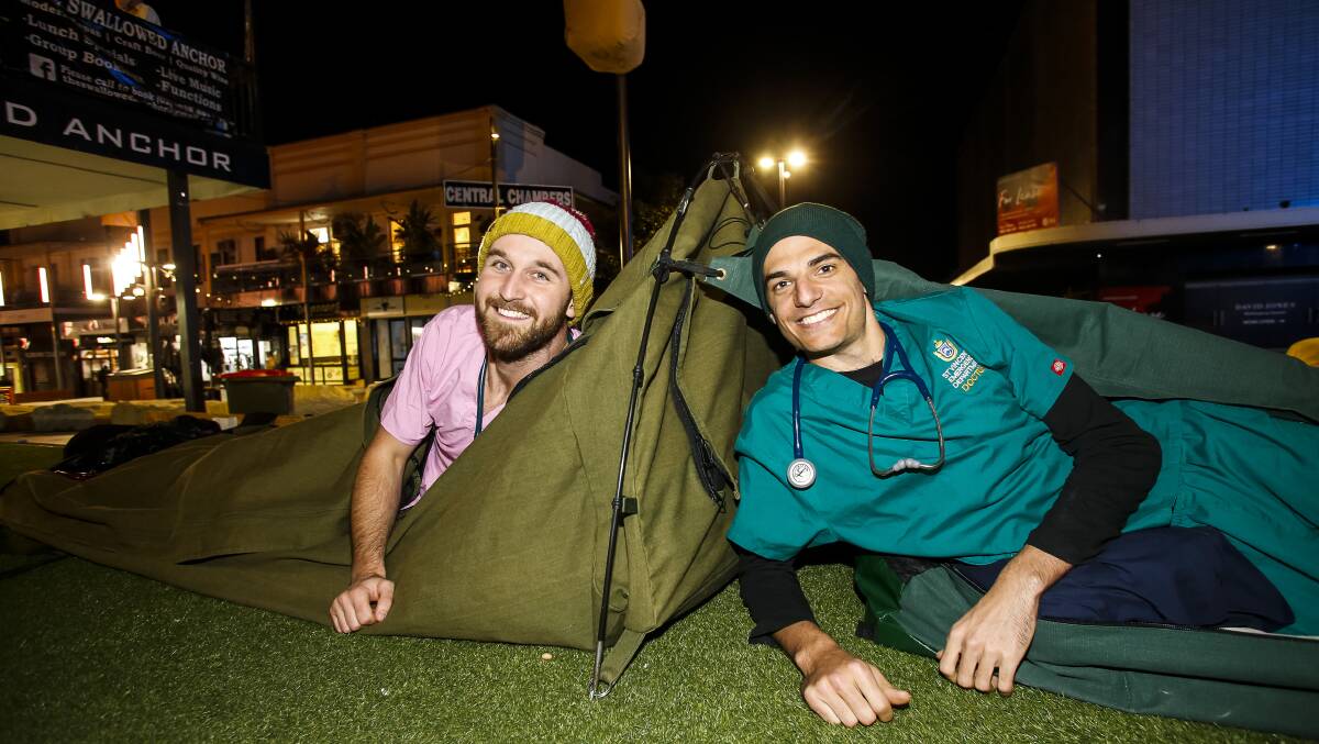Mission: UNSW medical student Michael Nielsen with Dr Badyari in the early days of the sleepout last month. Picture: Anna Warr