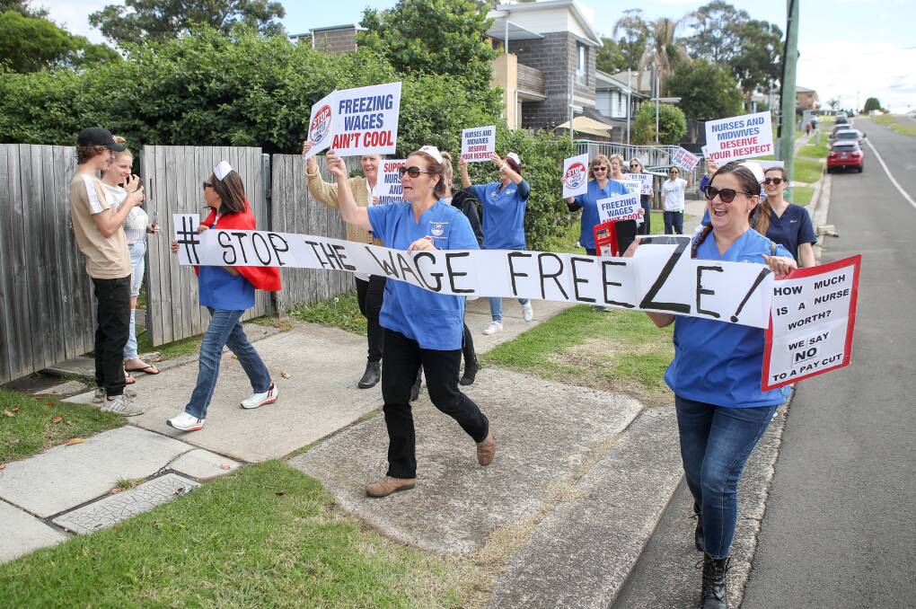 Out in the cold: Shellharbour nurses took to the streets last week to protest the government's plan to freeze public sector wages; on Tuesday there'll be more protest rallies across the region.