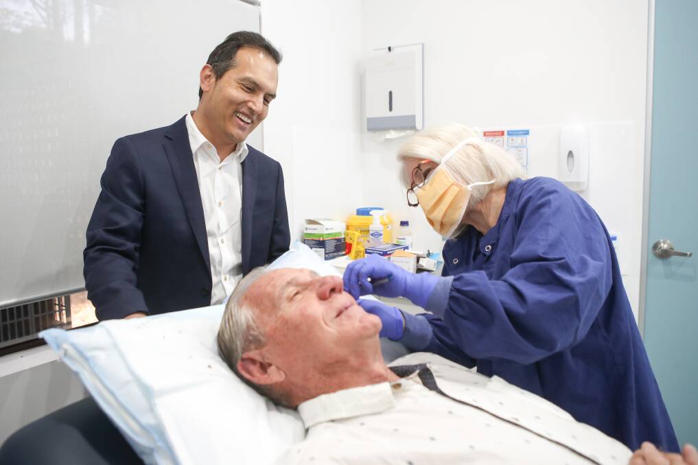 Unique treatment: Edward Clarke with dermatologist Dr Saleem Loghdey, who's trained in Mohs micrographic surgery for skin cancer. Picture: Adam McLean