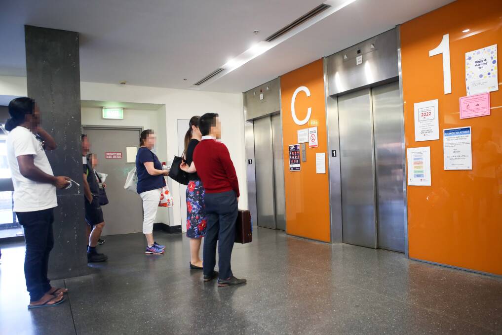 Major breakdown: Half the lifts in C block of Wollongong Hospital were not in working order on Tuesday, leading to lengthy waits for visitors, patients and staff and putting pressure on lifts in other areas of the hospital. 