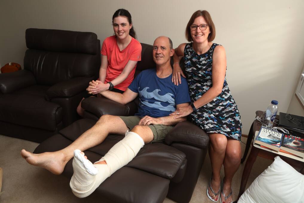 Wife Michele and youngest daughter Alana are helping nurse him back to health. Picture: Robert Peet