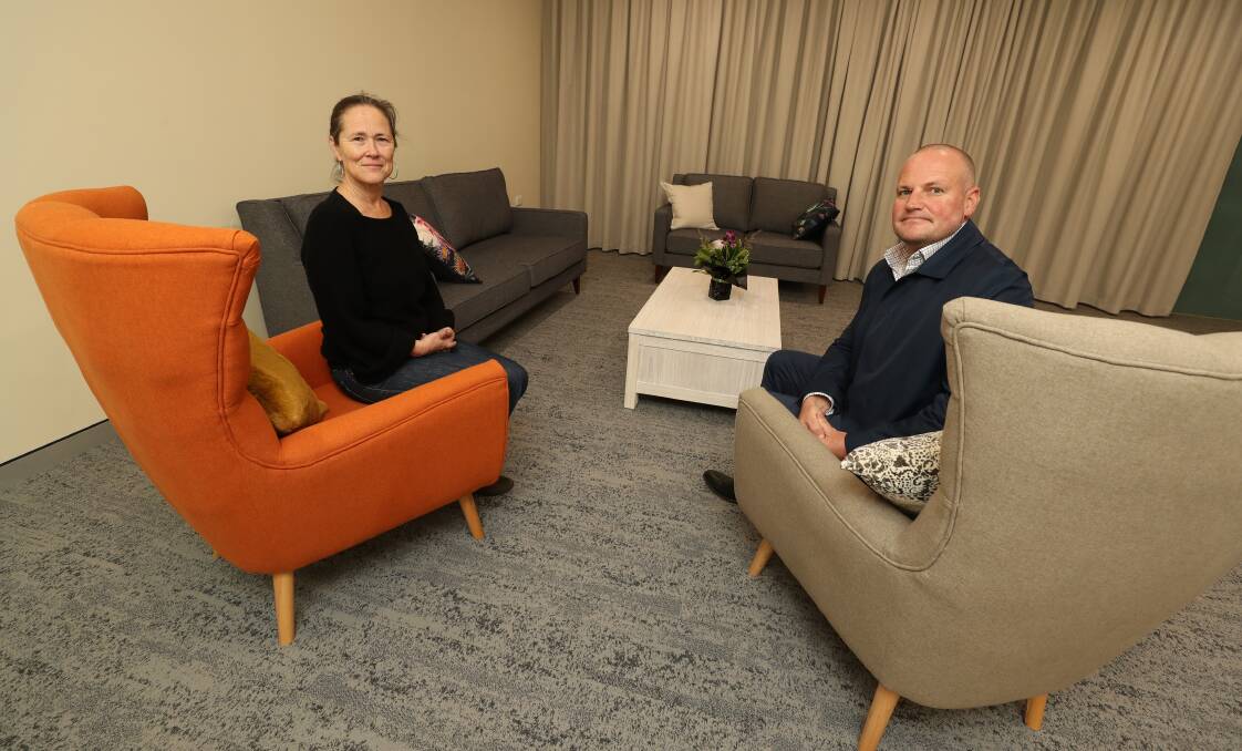 Safe space: Stockland Shellharbour centre manager Daniel Buchanan with Illawarra Women's Health Centre's Sally Stevenson at the new room. Picture: Robert Peet