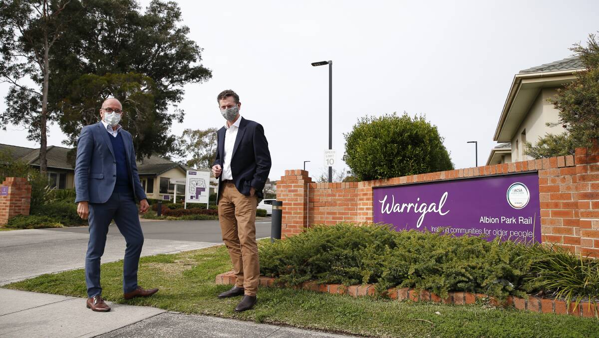 Warrigal CEO Mark Sewell and Whitlam MP Stephen Jones want to see a national plan of action for COVID-19 in aged care. Picture: Anna Warr