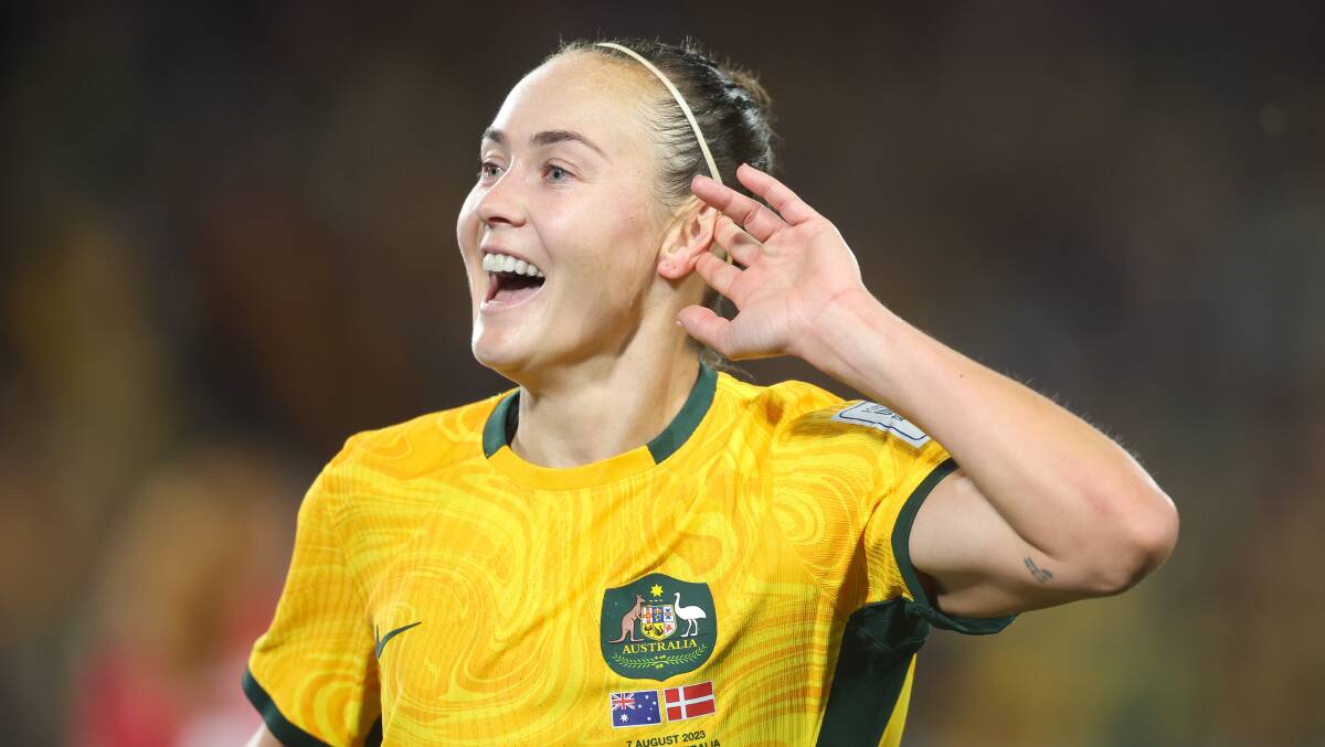 Caitlin Foord celebrates her goal against Denmark. Picture by Adam McLean