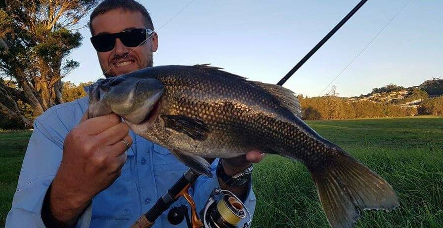 Beautiful bass: Luke Pascot with his very early season Australian bass that was quickly released.
