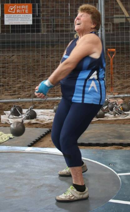 Mary Thomas, in full flight, is disappointed that Australian Masters winter throws has been cancelled. Set down for the long weekend in October and to be held at Kerryn McCann Athletic Centre, it is a big blow to the throwers who look forward to this event and also to Wollongong sport.
