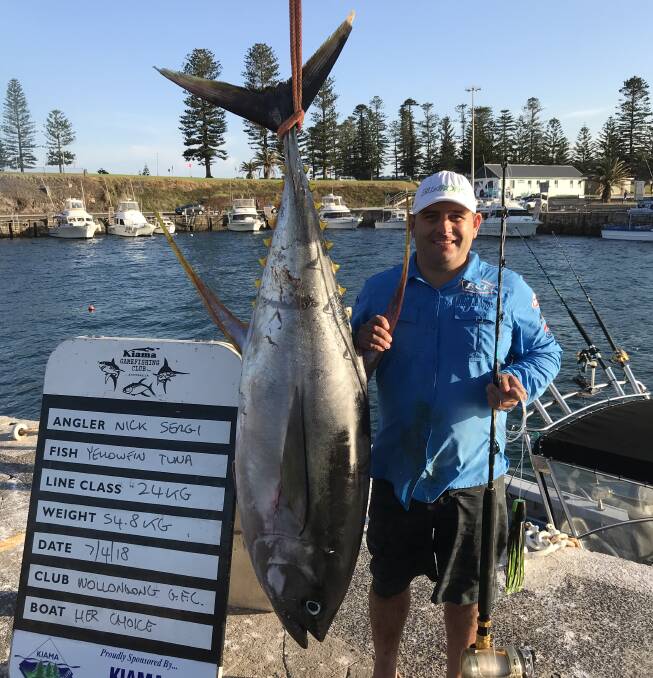 Top tuna: Nick Sergi with his 54.8 kg yellowfin tuna from the recent Kiama Game Tournament.