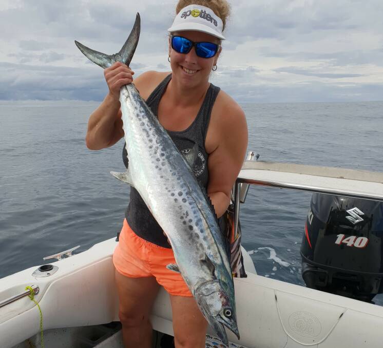 Kim Stolk with her 7 kilo spotted mackeral from a trip to South West Rocks.