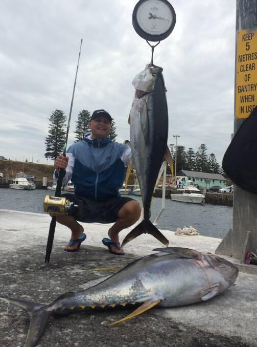 Mitchel Kambouris with a couple of 30 kilo plus tuna from off Kiama.