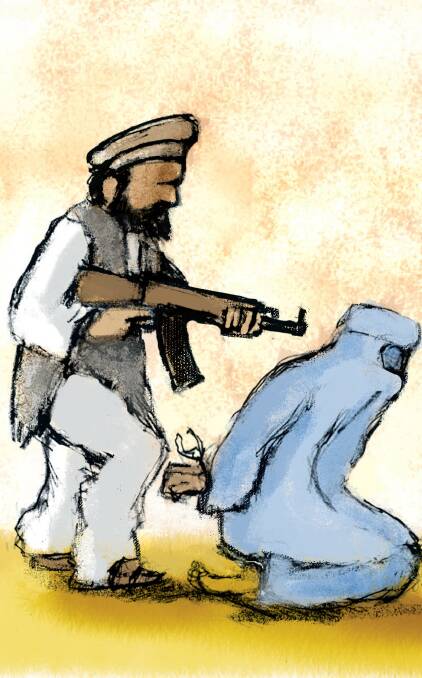 Impossible choice: Australia wants Afghans to stay put under a regime that embraces slaughtering civilians and oppressing women. Illustration: Andrew Dyson