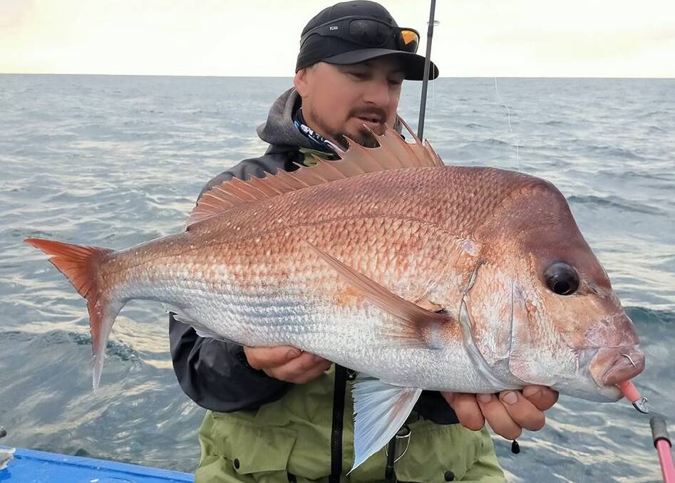 Red letter day: Damien Skeen with a sensational snapper capture on a jigged plastic. There were some excellent fish caught in good numbers last weekend.