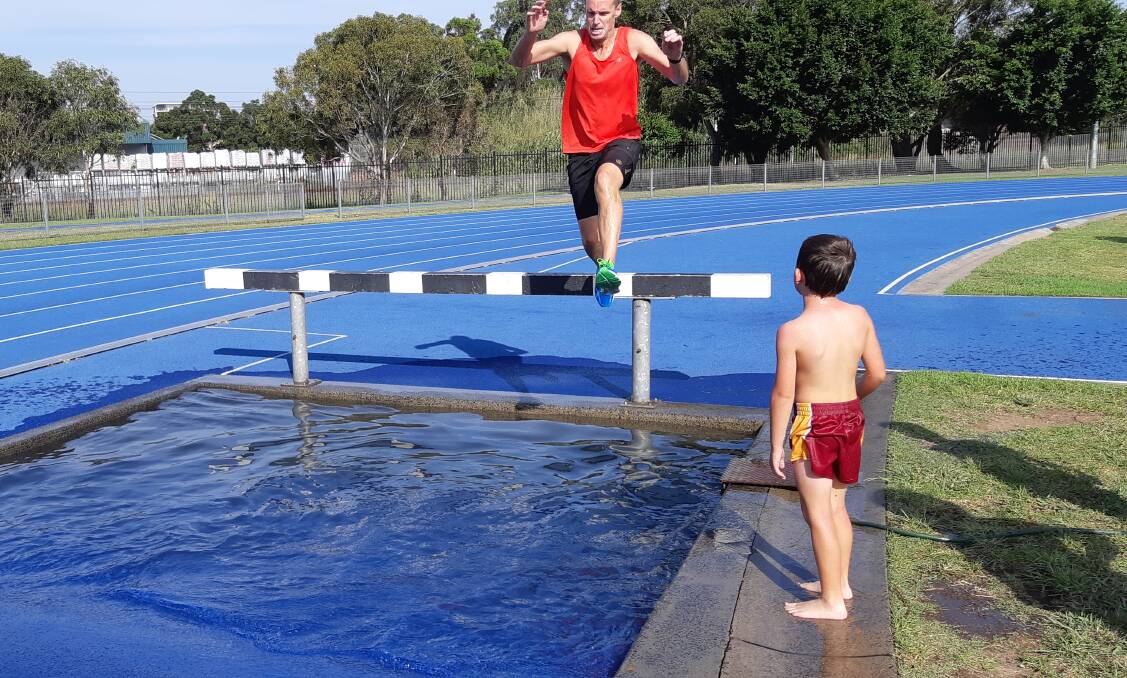 Making a splash: Geoff Hynoski gets in some summer steeplechase training ahead of the recent Kiama to Gerringong run where he finished 10th in his division.