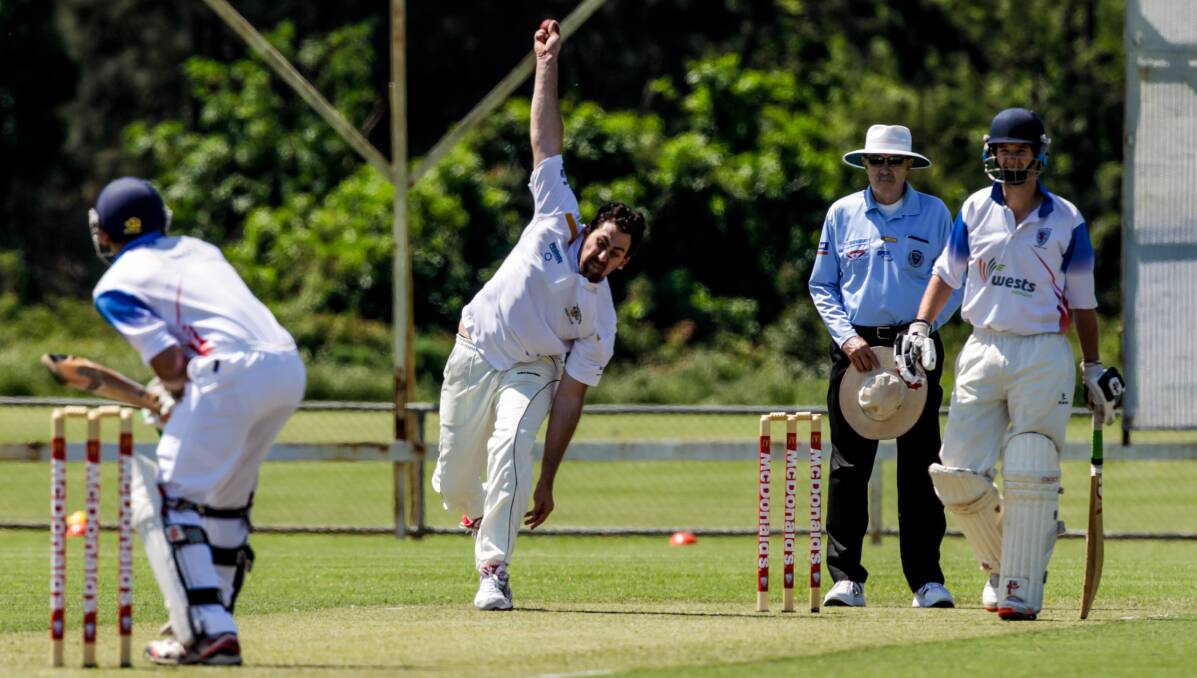 Bowled: Helensburgh skipper Ben Marciante bowls to Wests' Raman Wadhwa in their round three victory at Figtree Oval. Picture: Georgia Matts