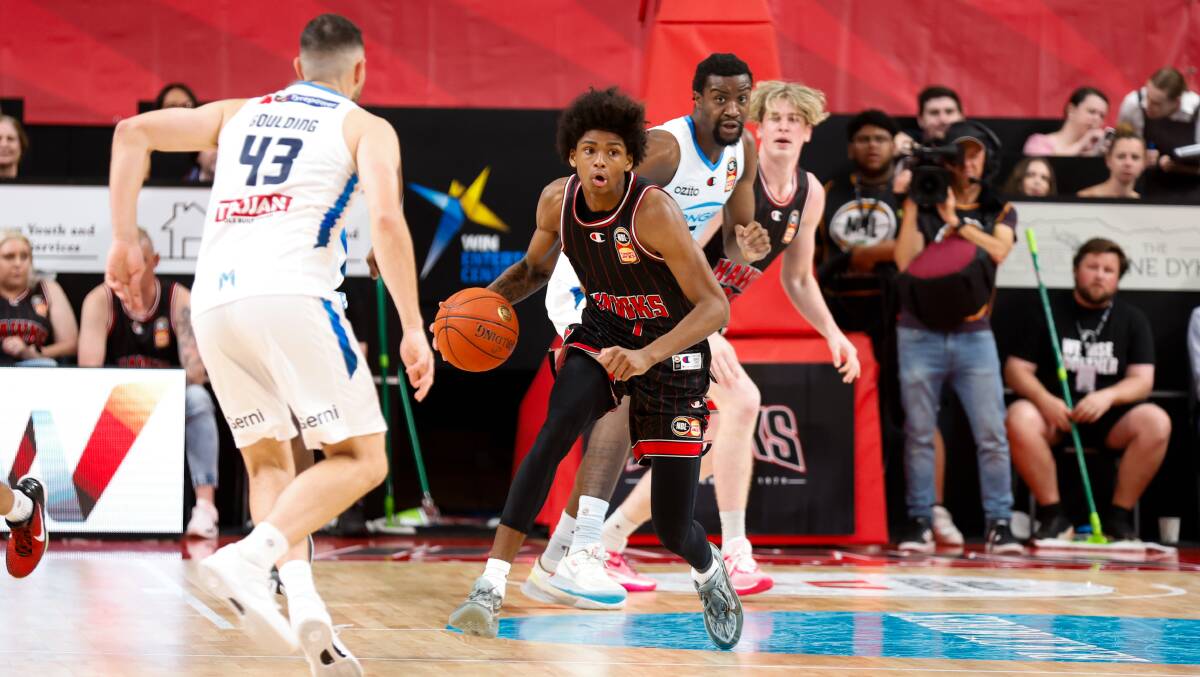 AJ Johnson played only six-minutes for the Illawarra Hawks against Melbourne United but made both his two shots to score six points and contributed two rebounds and one assist. Picture by Anna Warr 