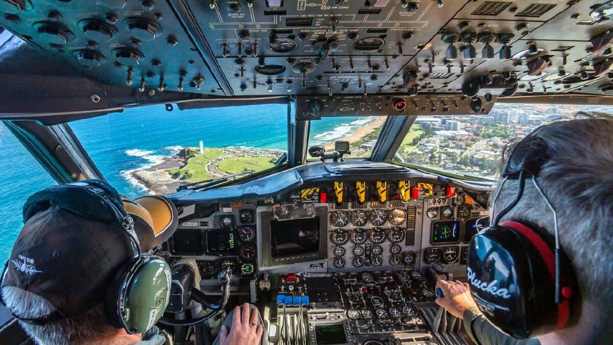 BIRDS EYEVIEW: Wollongongs coastal beauty seen from the cockpit of the Orion operated by HARS Aviation Museum. Picture: Howard Mitchell