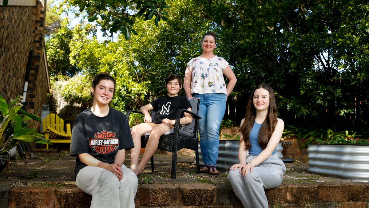 FAMILY AFFAIR: Healthy Cities Illawarra boss Kelly Andrews and her three kids Riley 15 (far left), Asha 12 (far right) and Lewis 11. Picture: Anna Warr