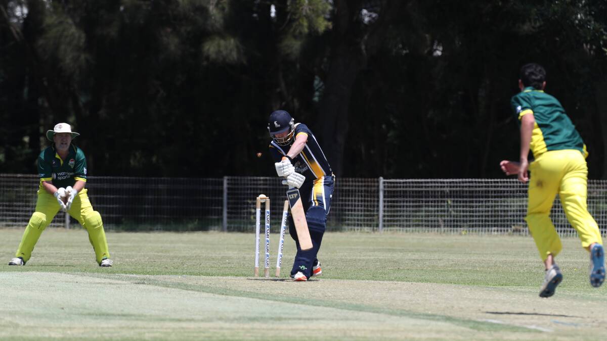 Lake Illawarra batter Ryan Pieters was bowled first ball by Ex-Servo's bowler Luke Jones at Howard Fowles Oval. Picture: Robert Peet