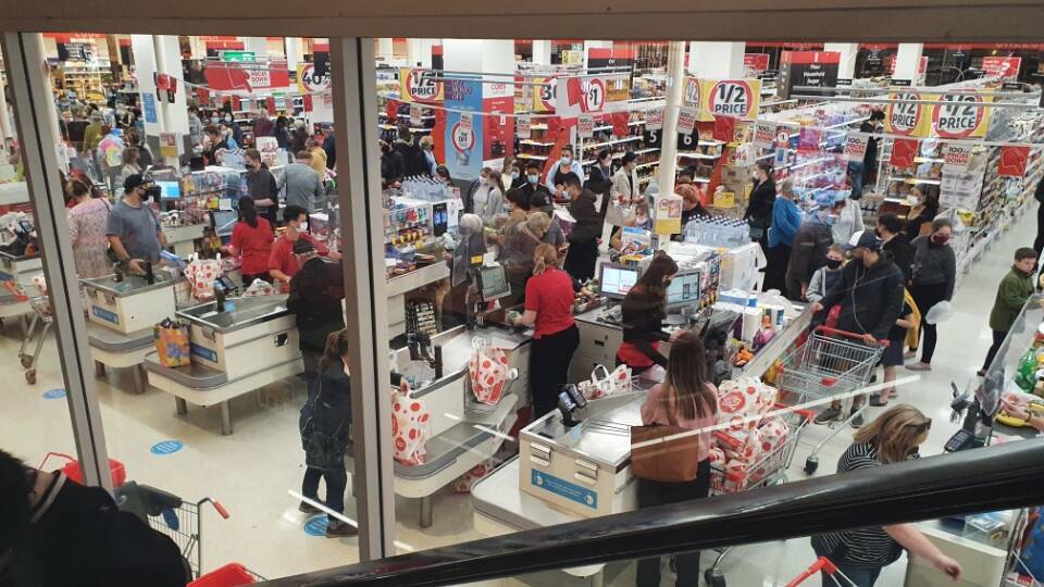 Coles in Wollongong was super busy after the announcement Wollongong would go into a 14-day lockdown from 6pm Saturday.
