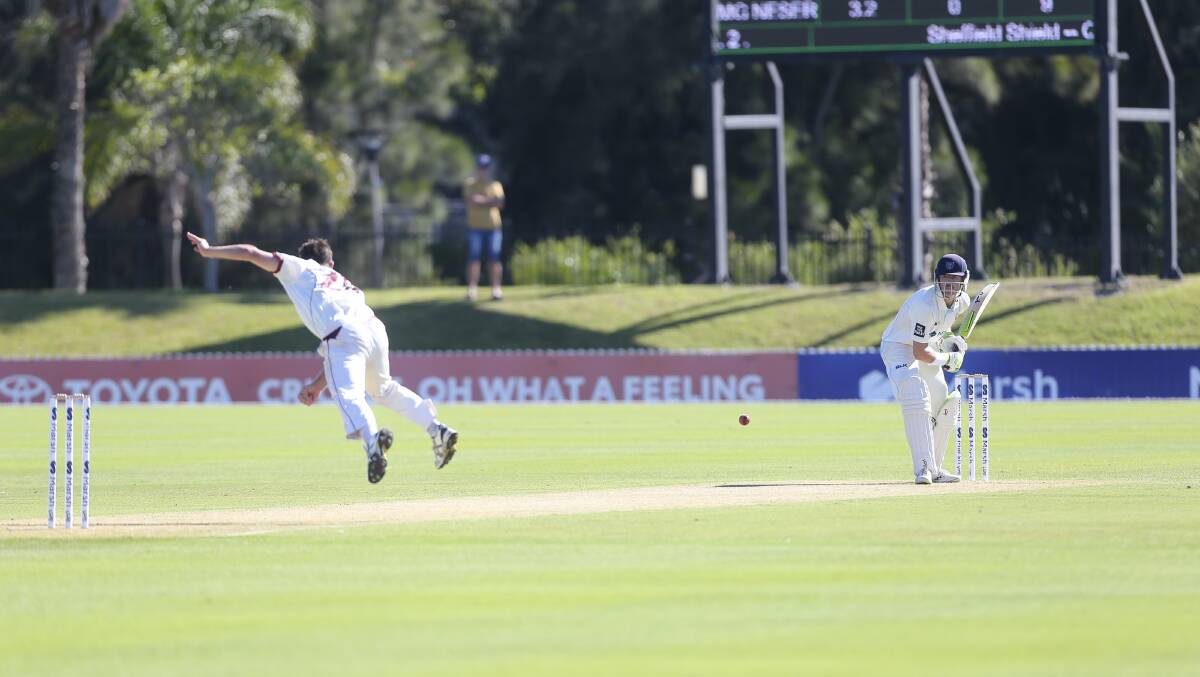 OPTION: Queenslander Michael Neser bowls to NSW batsman Daniel Hughes during their Shield clash at North Dalton Park. Picture: Anna Warr