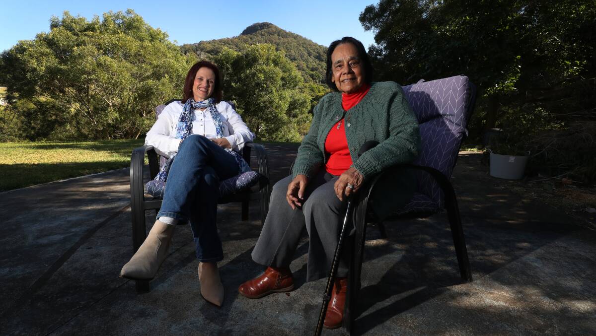 TELLING HER STORY: Biographer Julie-Anne Jones and Adelaide Wenberg relax in the backyard of Julie-Anne's Cordeaux Heights home. Picture: Robert Peet 