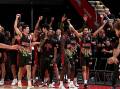 The Illawarra Hawks celebrate a win. Picture bY sylvia Liber