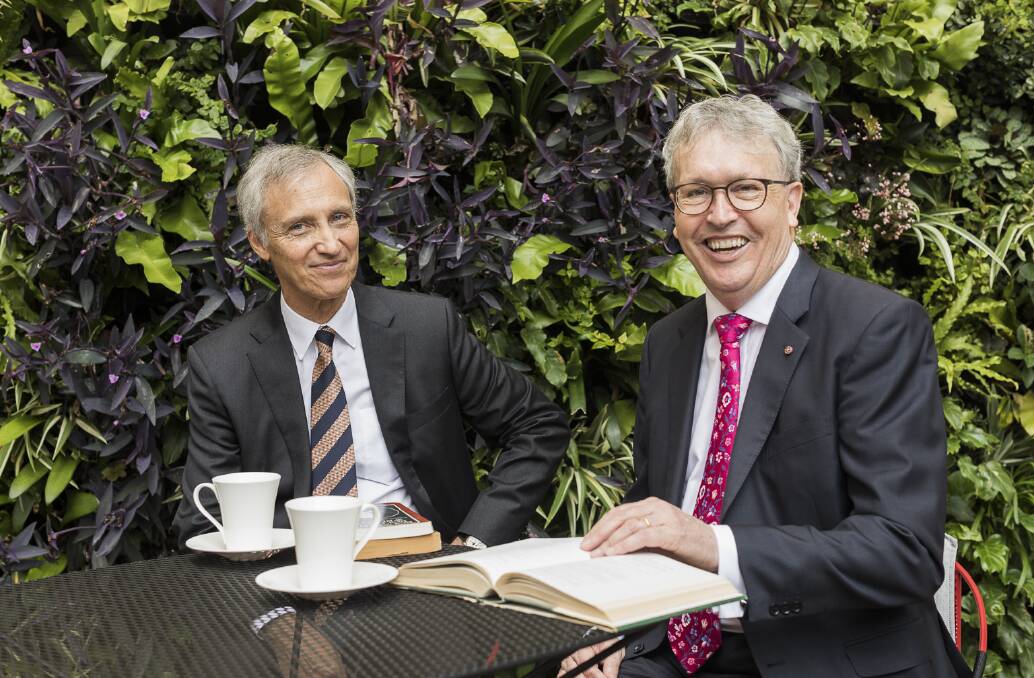 Ramsay Centre CEO Simon Haines and UOW Vice-Chancellor Paul Wellings after they signed the MOU in December 2018.