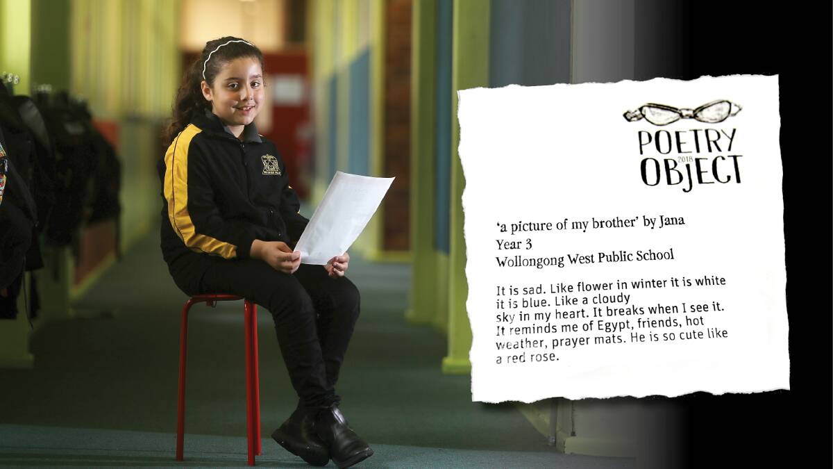 HEARTBREAKING WIN: Wollongong West Public School student Jana Karker and her award-winning poem about her brother. Picture: Robert Peet. 