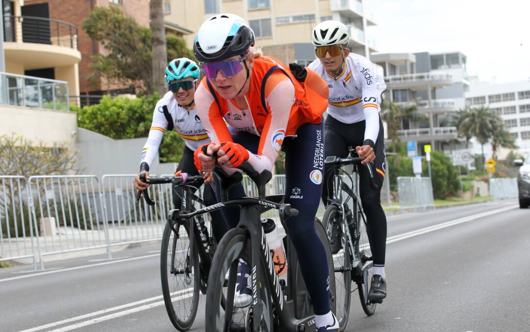German and Dutch cyclists riding along Marine Drive, Wollongong. Picture: Anna Warr