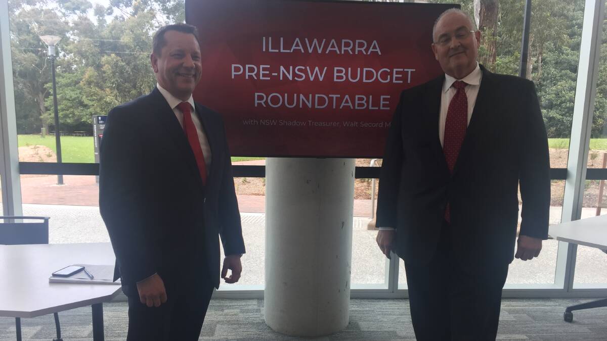 SEEKING IDEAS: Wollongong MP Paul Scully and NSW Shadow Treasurer Walt Secord at the ALP's Illawarra Pre-NSW Budget Roundtable on Monday.