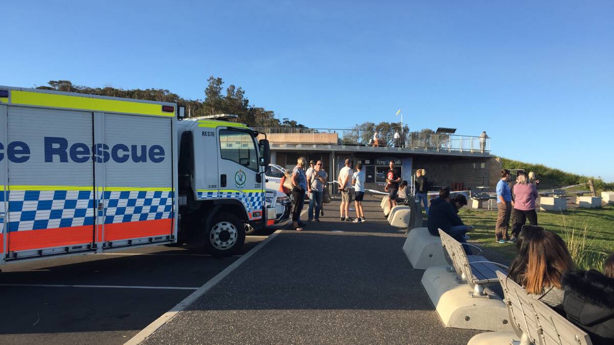 Emergency services on scene where a paraglider has died after crashing at Stanwell Tops. Picture: Robert Peet.