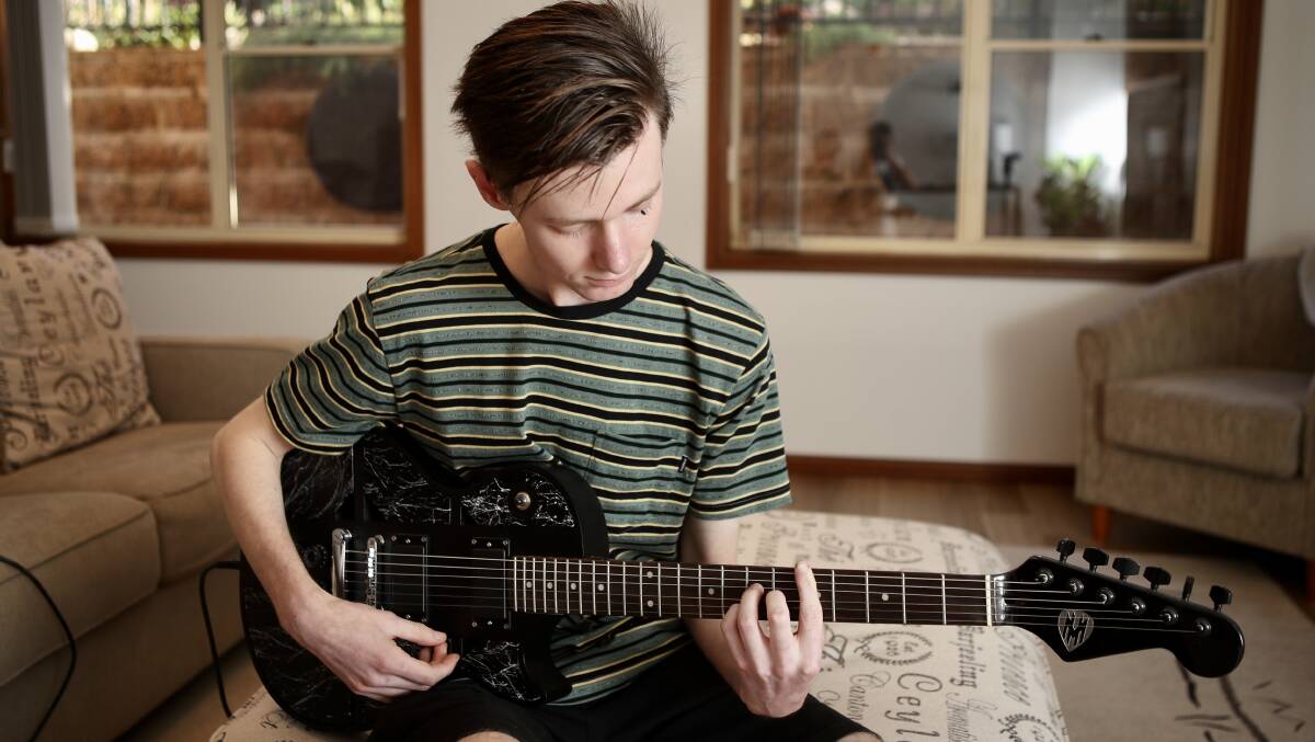 Former Woonona High School student Matt Hardy designed and built a 3D electric guitar for one of his HSC major works in 2019. Picture: Adam McLean