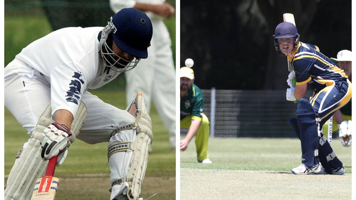 Justin Burns playing for Lake Illawarra back in 2003 and his son Jackson Burns batting for the Lakers in 2022. Pictures by Robert Peet