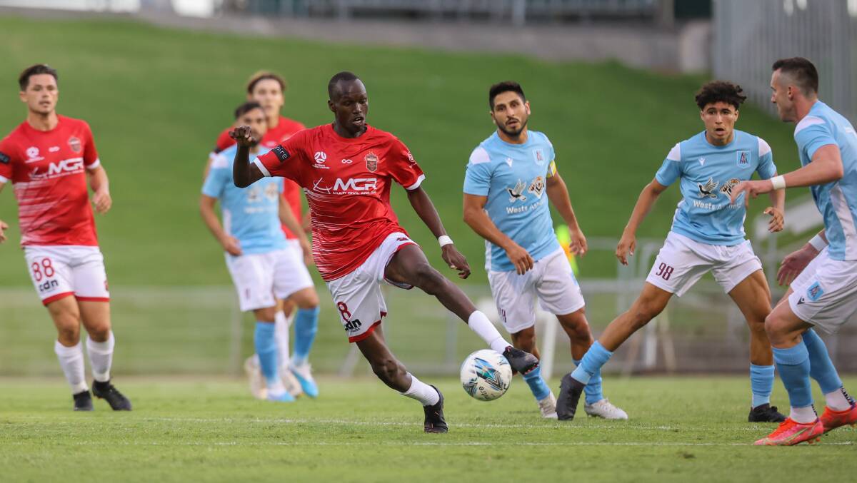 Samuel Riak impressed in Wollongong Wolves' last-start 2-2 draw with Apia. Picture: Wesley Lonergan